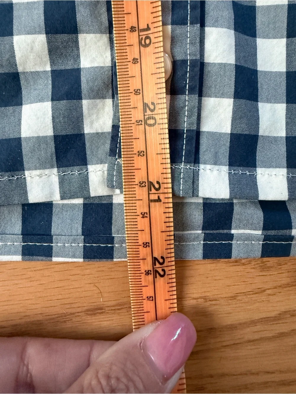 Upcycled J. Crew Navy and White Gingham Button-Down Shirt with Ruffle Neck - Picture 10 of 14